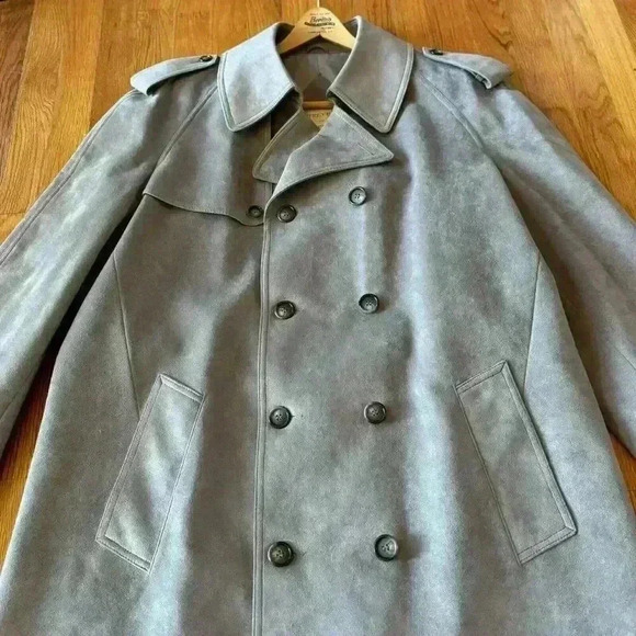 Jeffrey Bank for Lakeland Alcantara Grey Suede  Trench Coat 46L Vintage‎ 1990 - Picture 4 of 14